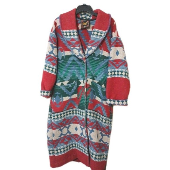 Circle T Jackets & Blazers - Vintage Circle T Blanket Coat Wool Blend Multi Southwestern Aztec Women Small